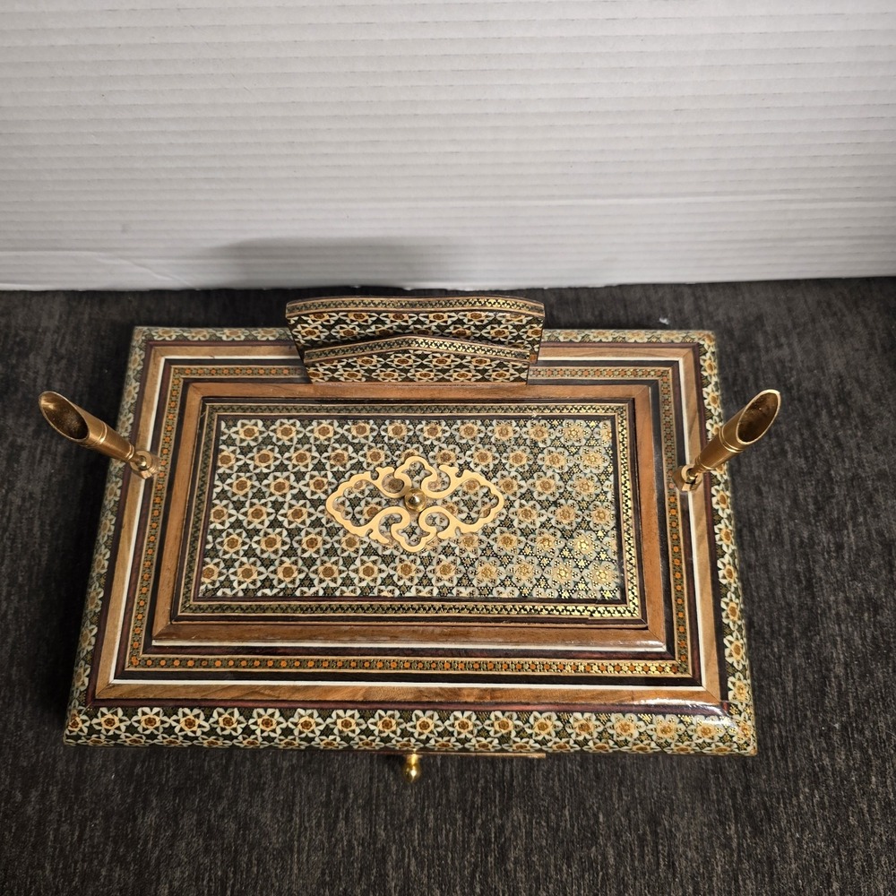 Handcrafted Inlay Desk Organizer Persian Khatam Marquetry Pen Card Holder Box - Picture 2 of 9